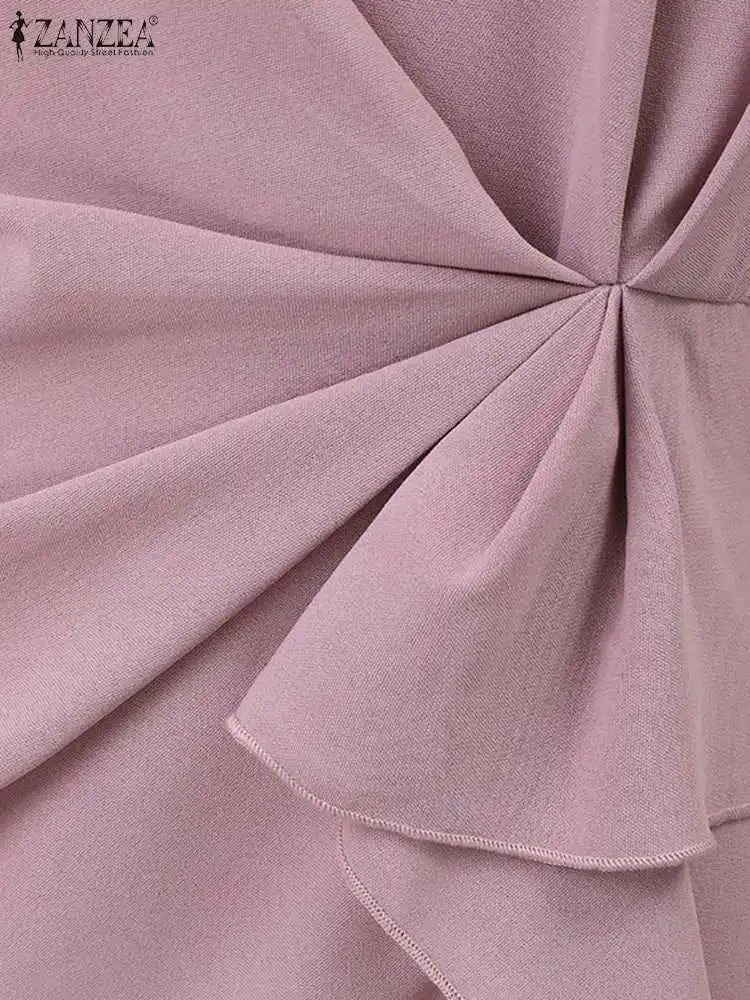 ZANZEA Summer Women Half Sleeved Party Sundress Elegant Office OL Dress Fashion Holiday Work Vestidos Solid Knee Length Robe