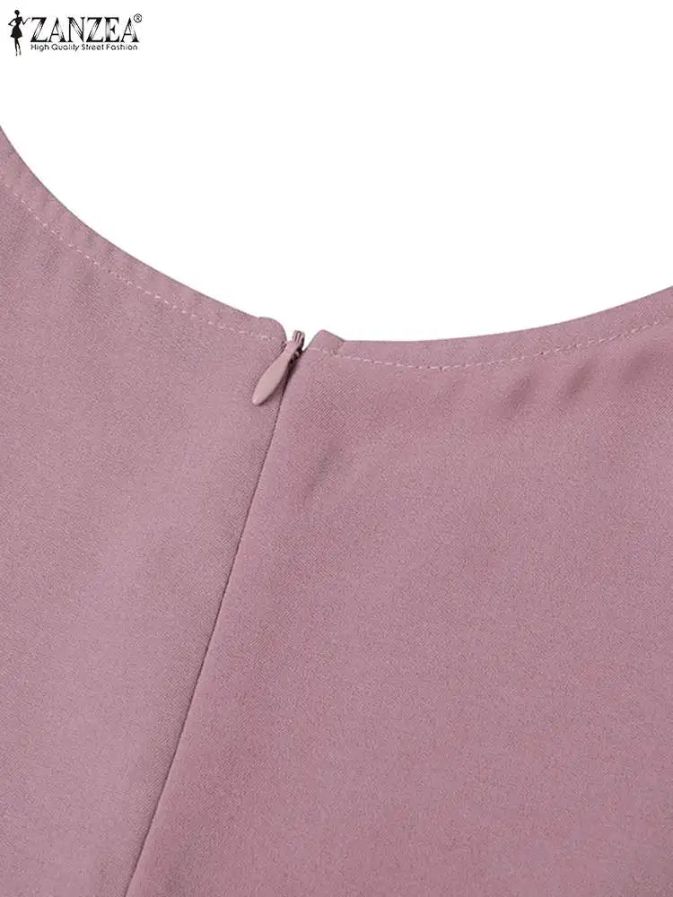 ZANZEA Summer Women Half Sleeved Party Sundress Elegant Office OL Dress Fashion Holiday Work Vestidos Solid Knee Length Robe