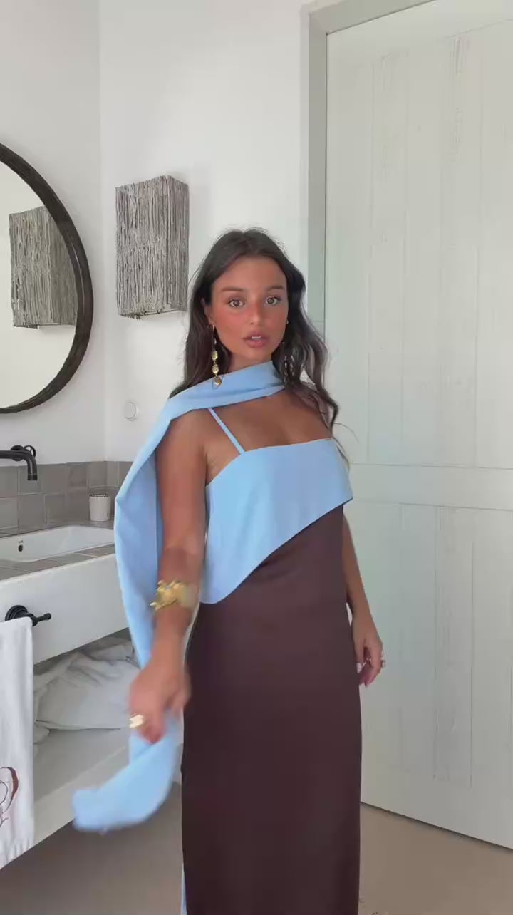 Spaghetti Strap Cape Neck Two Tone Maxi Dress Spaghetti Strap Slimming Sundress  2026 Summer Holiday Chic Ladies Party Vestidos
